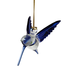 Feeding Hummingbird - Blue/Blue/Blue - Egyptian Glass Ornament