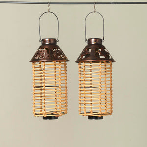 Solar-Powered Metal and Rattan Lantern -