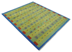 Animal and Tree Life Green, Blue and Rust Hand knotted Traditional 8x10 Wool Area Rug