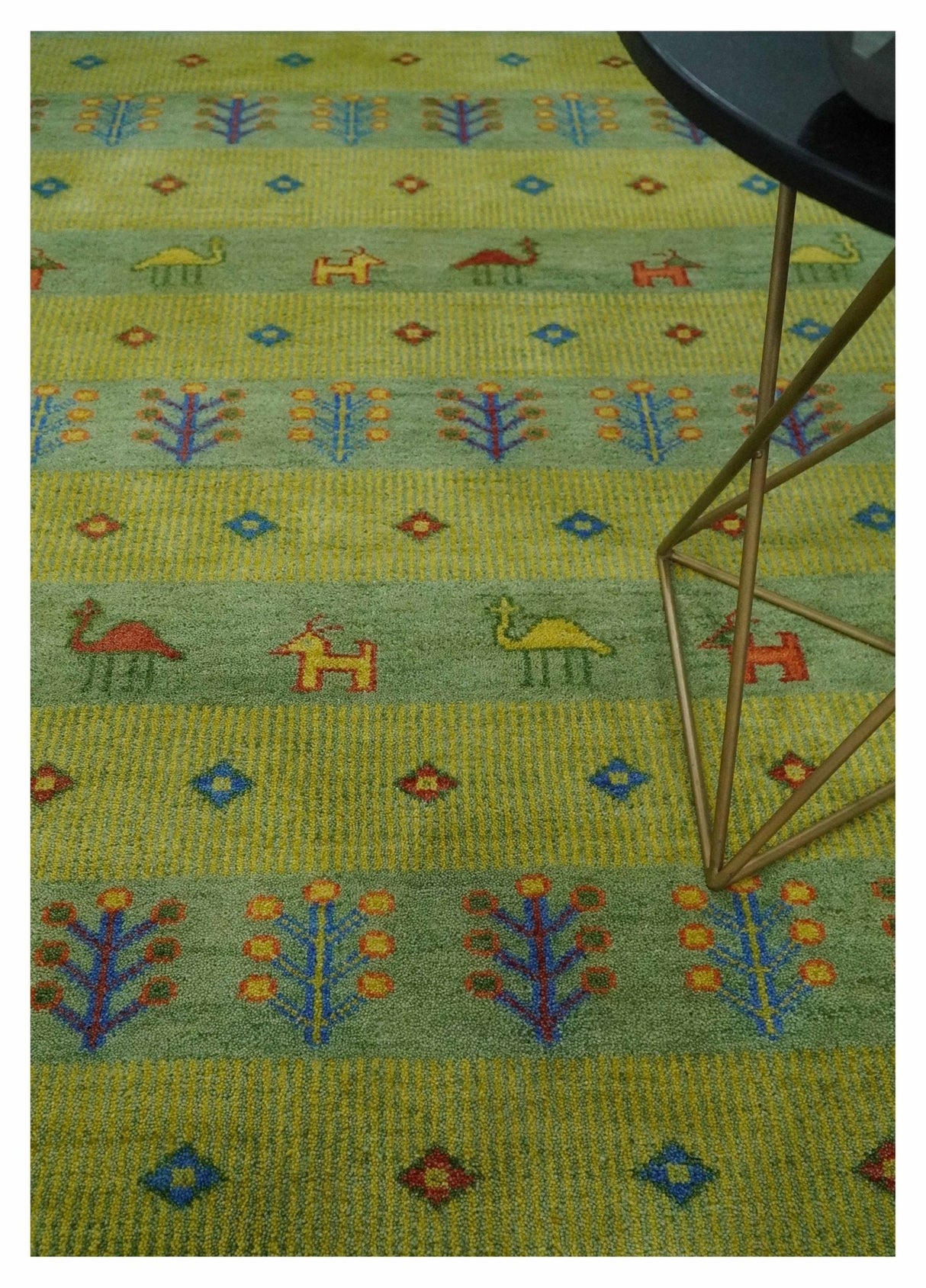 Animal and Tree Life Green, Blue and Rust Hand knotted Traditional 8x10 Wool Area Rug