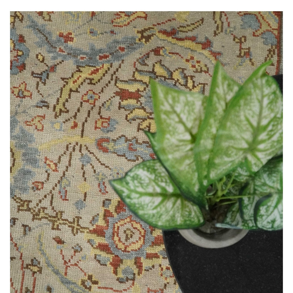 Custom Made Beige, Rust and Blue Traditional Style Hand Knotted Wool Area Rug