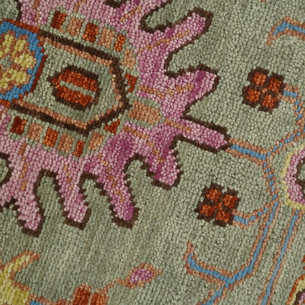 Vintage Style Rust, Pink and Blue Hand Knotted Traditional Oushak Multi Size wool Area Rug