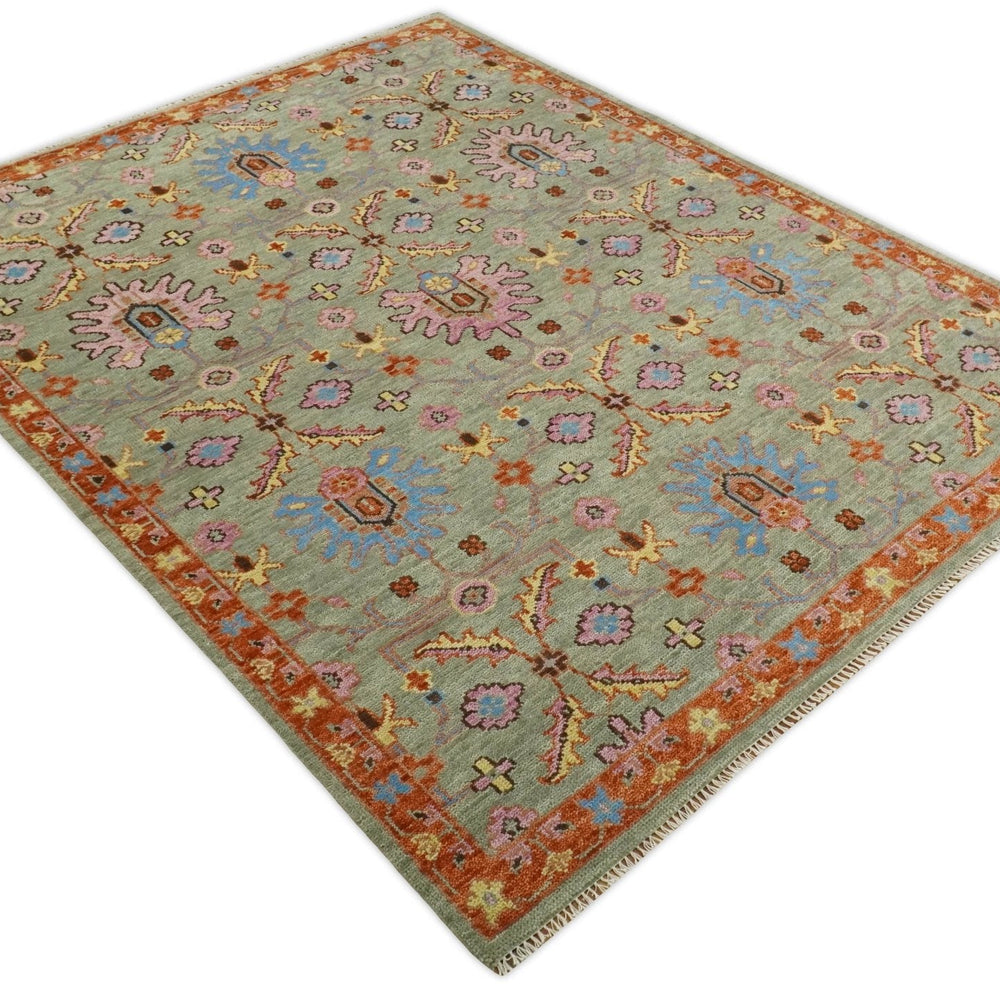 Vintage Style Rust, Pink and Blue Hand Knotted Traditional Oushak Multi Size wool Area Rug