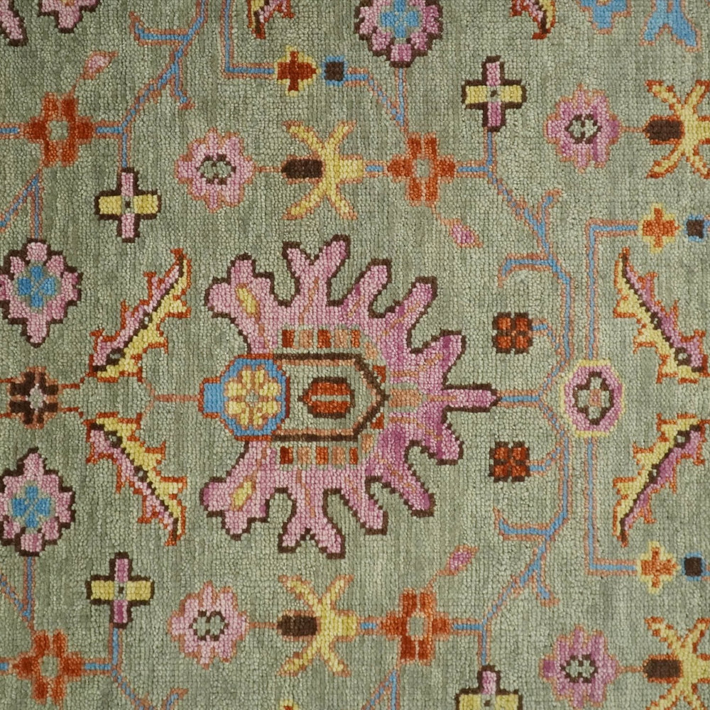 Vintage Style Rust, Pink and Blue Hand Knotted Traditional Oushak Multi Size wool Area Rug