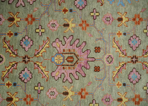 Vintage Style Rust, Pink and Blue Hand Knotted Traditional Oushak Multi Size wool Area Rug