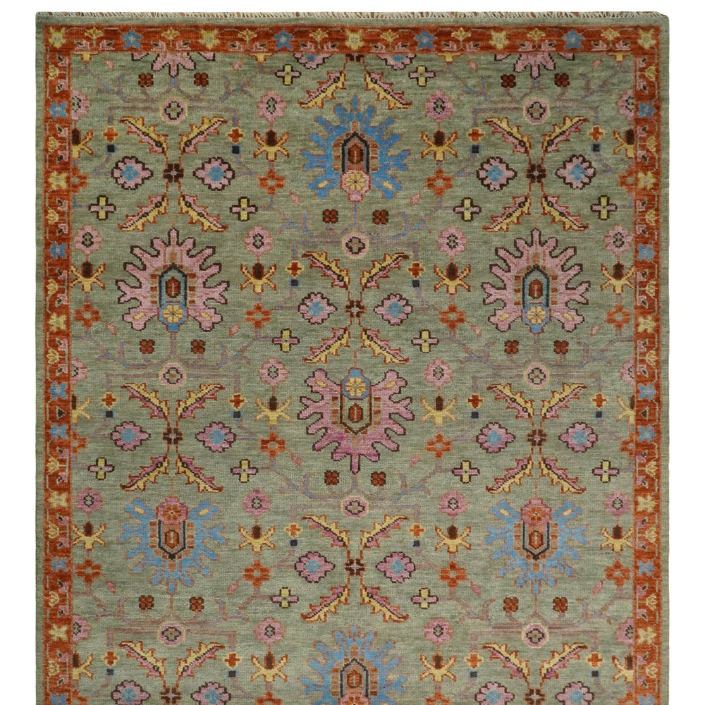 Vintage Style Rust, Pink and Blue Hand Knotted Traditional Oushak Multi Size wool Area Rug