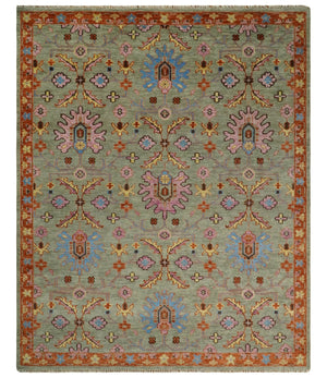 Vintage Style Rust, Pink and Blue Hand Knotted Traditional Oushak Multi Size wool Area Rug