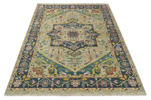 Custom Made Hand Knotted Camel and Charcoal Traditional Heriz Wool Rug