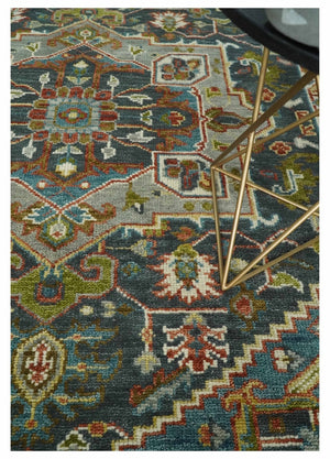 Hand Knotted Charcoal, Camel and Teal Traditional Heriz Multi size Wool Area Rug