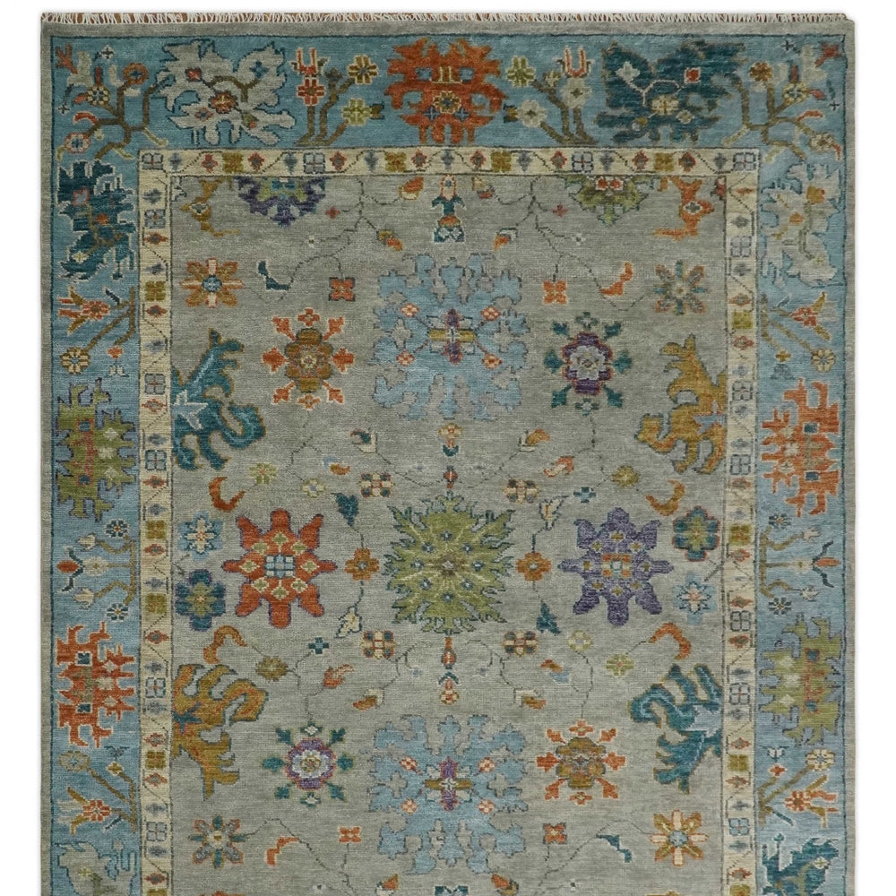 Antique Hand Knotted Gray, Beige and Blue Traditional Oushak Vintage Style Multi Size Wool area Rug