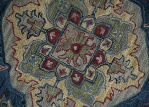 Antique look Maroon and Blue Hand Tufted Traditional Medallion wool Area Rug