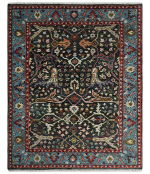 Black and Blue Hand Knotted Traditional Oushak Multi Size Wool Area Rug