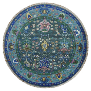 Antique Design Hand Knotted Green Moss and Blue Turkish Oushak Custom Made Wool Area Rug