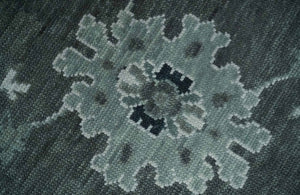 Antique Hand Knotted Charcoal and Ivory Traditional Oushak Wool Area Rug