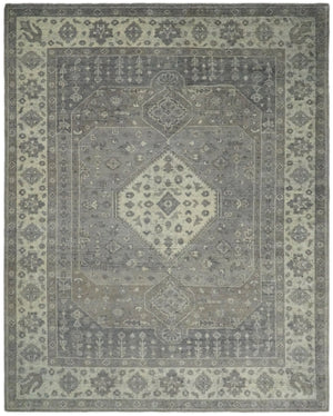 Custom Made Vintage Distressed Hand Knotted Serapi Gray and Beige Wool Area Rug