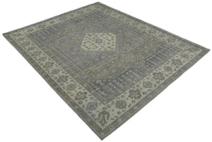 Custom Made Vintage Distressed Hand Knotted Serapi Gray and Beige Wool Area Rug