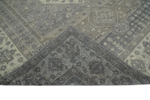 Custom Made Vintage Distressed Hand Knotted Serapi Gray and Beige Wool Area Rug