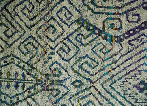 8x10 Hand Knotted Beige and Blue Persian Recycled Silk Area Rug
