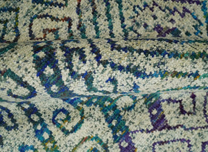 8x10 Hand Knotted Beige and Blue Persian Recycled Silk Area Rug