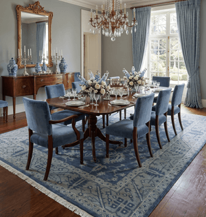 Antique 8x10 Hand Knotted Blue and Gray Traditional Persian Style Wool Rug