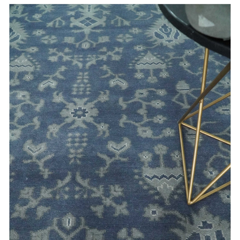 Antique 8x10 Hand Knotted Blue and Gray Traditional Persian Style Wool Rug