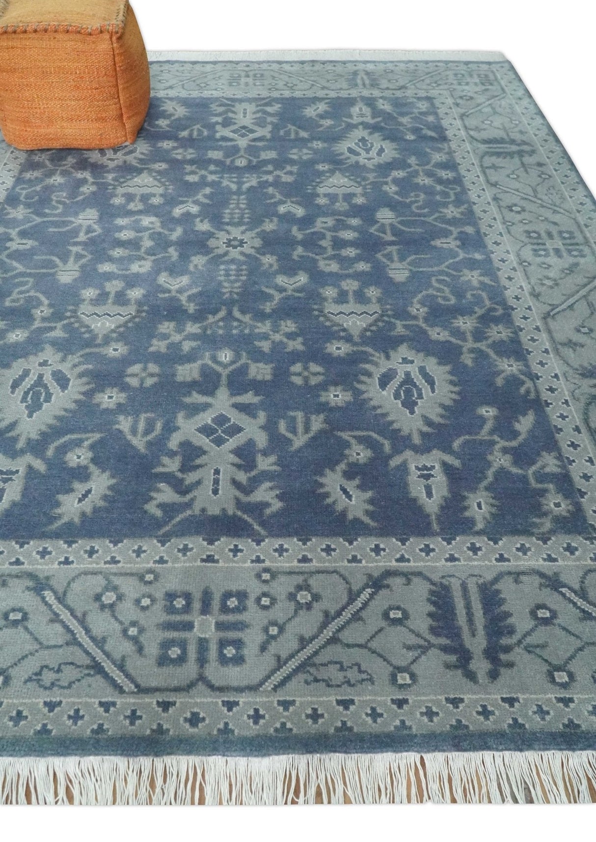 Antique 8x10 Hand Knotted Blue and Gray Traditional Persian Style Wool Rug