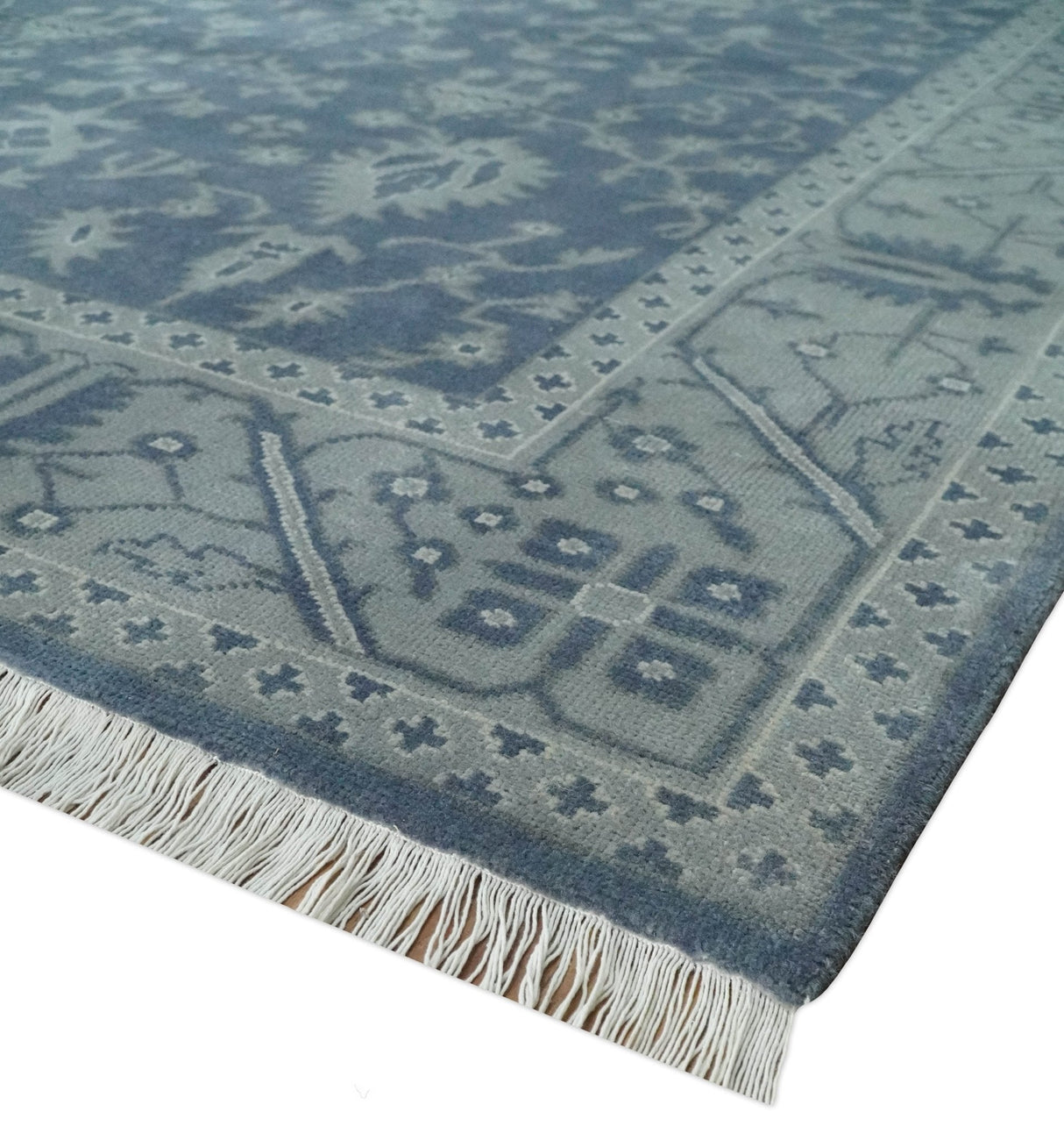 Antique 8x10 Hand Knotted Blue and Gray Traditional Persian Style Wool Rug