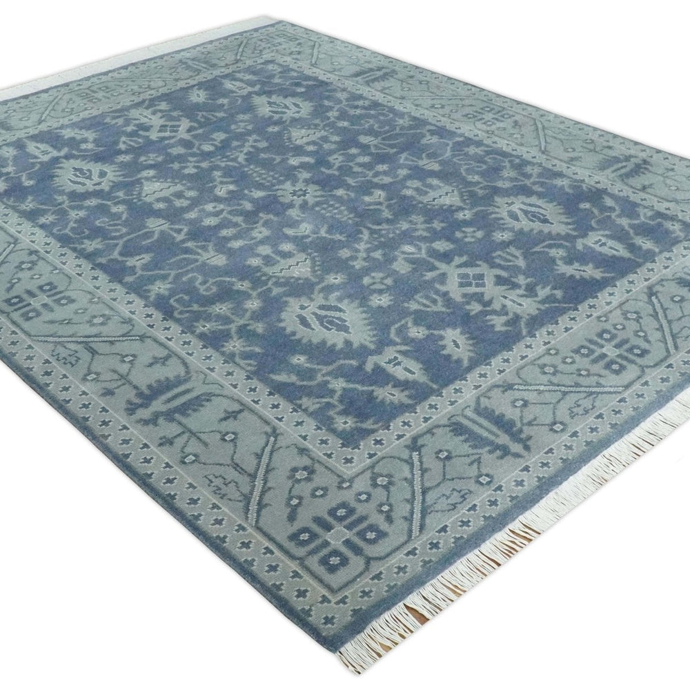 Antique 8x10 Hand Knotted Blue and Gray Traditional Persian Style Wool Rug
