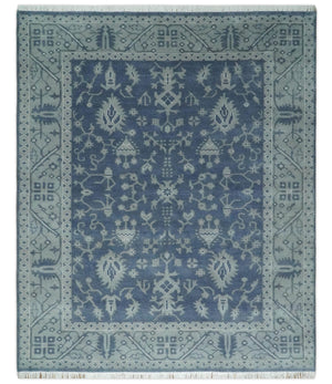 Antique 8x10 Hand Knotted Blue and Gray Traditional Persian Style Wool Rug