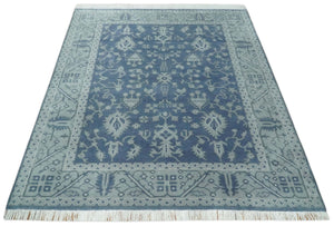 Antique 8x10 Hand Knotted Blue and Gray Traditional Persian Style Wool Rug