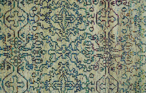 8x10 Hand Knotted Beige, Ivory and Blue Persian Recycled Silk Area Rug
