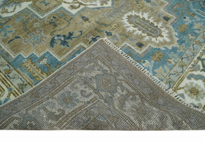 Antique Olive And Blue Traditional Heriz Multi Size Wool Area Rug