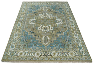 Antique Olive And Blue Traditional Heriz Multi Size Wool Area Rug