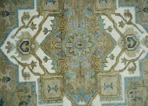 Antique Olive And Blue Traditional Heriz Multi Size Wool Area Rug