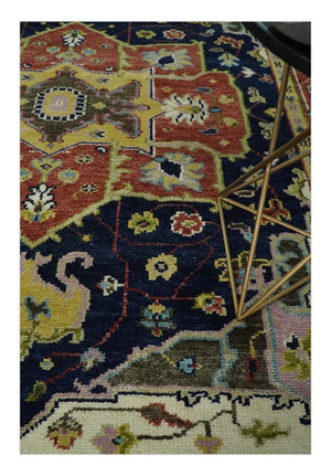 Blue and Rust Hand Knotted Traditional Heriz Style Multi Size Wool Area Rug