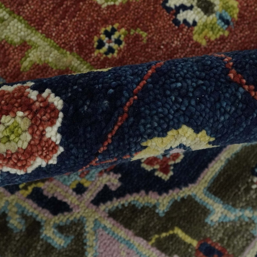 Blue and Rust Hand Knotted Traditional Heriz Style Multi Size Wool Area Rug