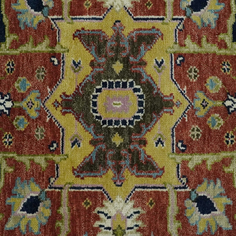 Blue and Rust Hand Knotted Traditional Heriz Style Multi Size Wool Area Rug