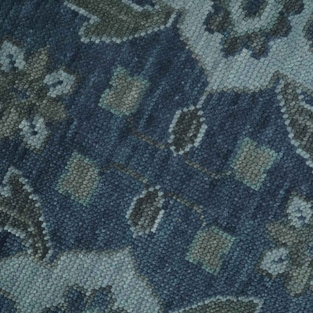 Antique Blue and Silver Traditional Hand Knotted Vintage Oushak Wool Rug, Living Room Rug