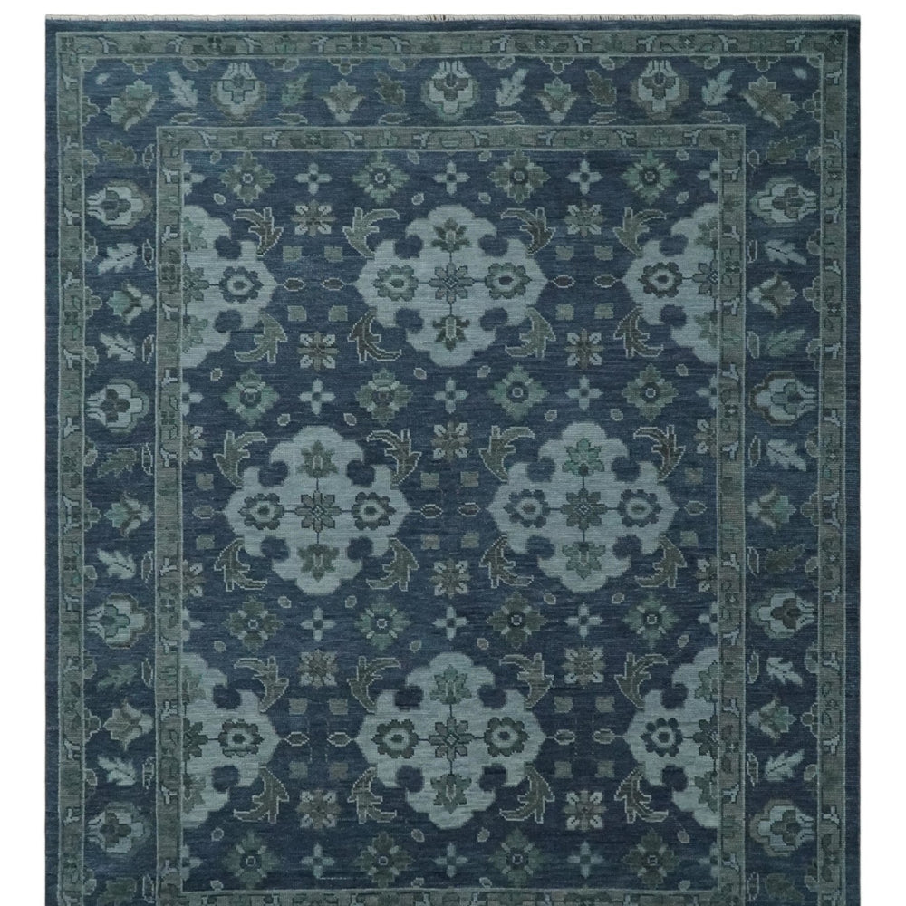 Antique Blue and Silver Traditional Hand Knotted Vintage Oushak Wool Rug, Living Room Rug