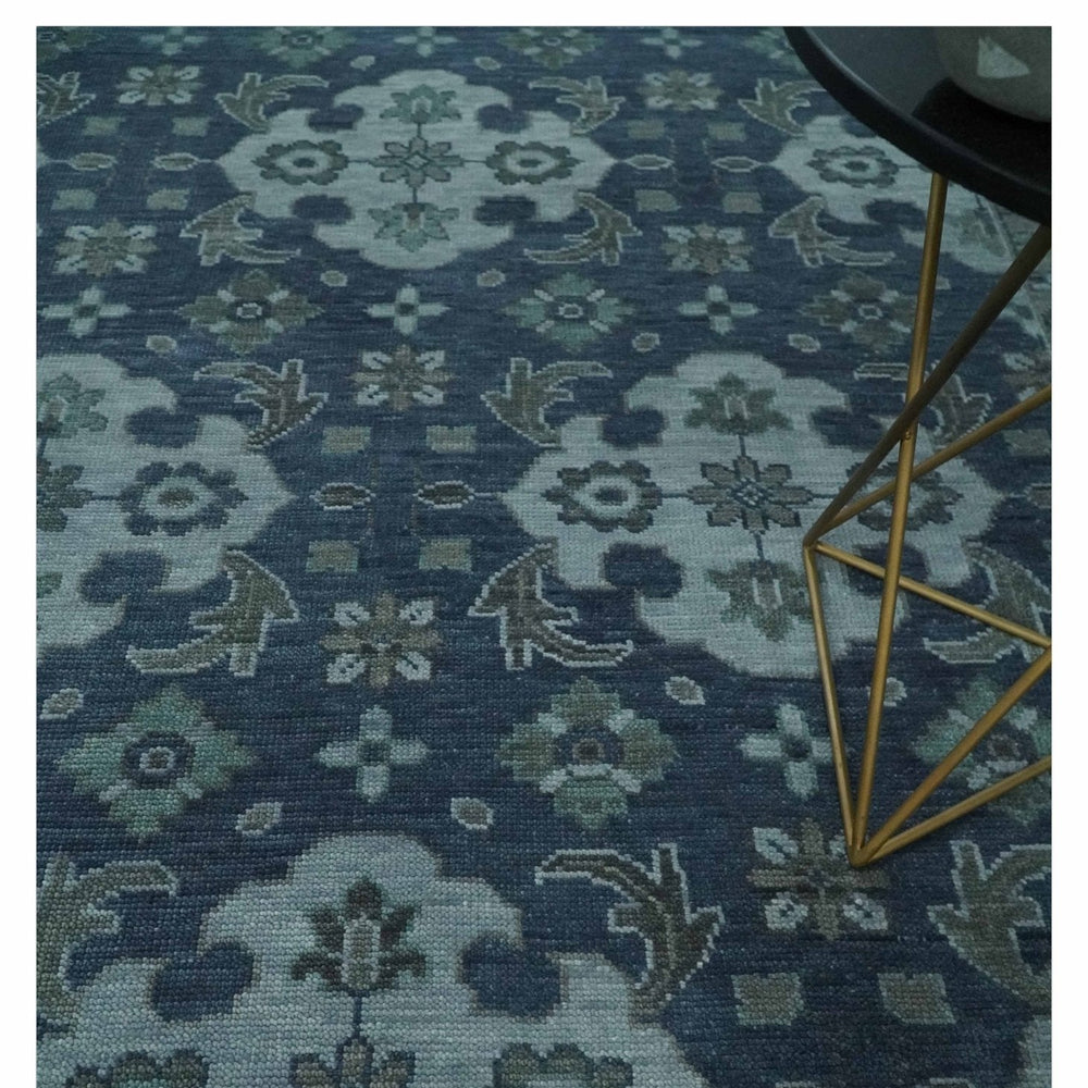 Antique Blue and Silver Traditional Hand Knotted Vintage Oushak Wool Rug, Living Room Rug
