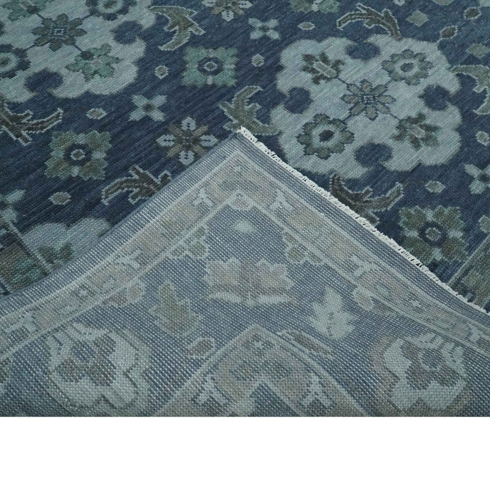 Antique Blue and Silver Traditional Hand Knotted Vintage Oushak Wool Rug, Living Room Rug