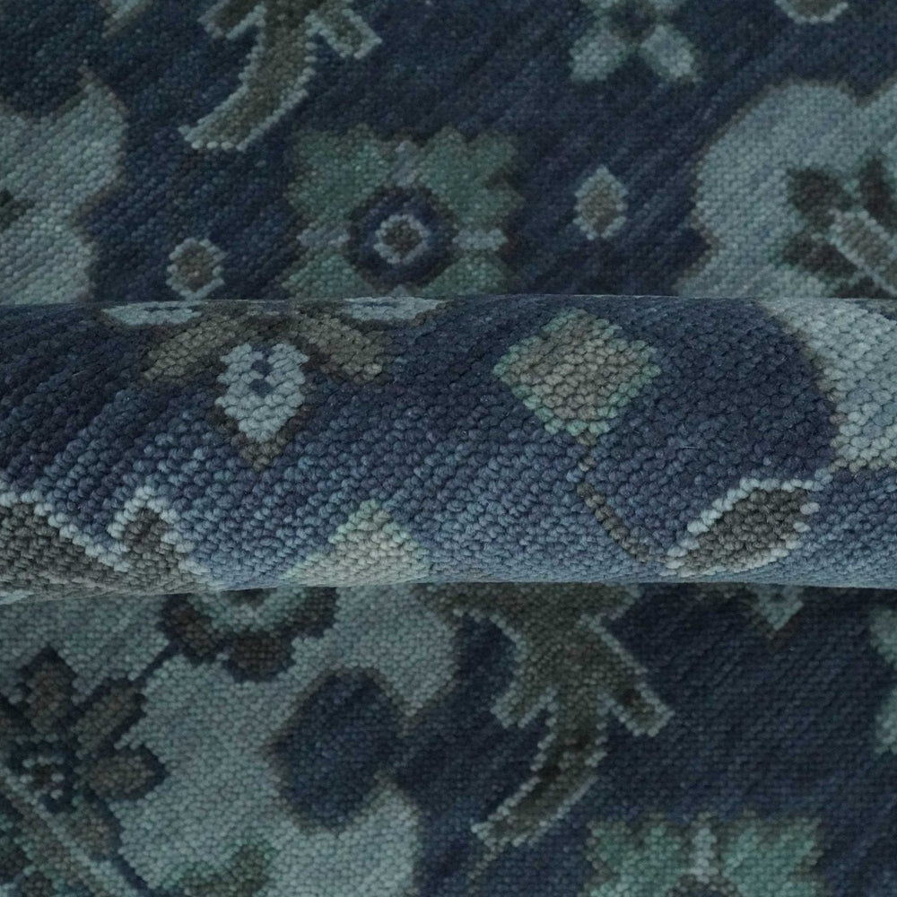 Antique Blue and Silver Traditional Hand Knotted Vintage Oushak Wool Rug, Living Room Rug