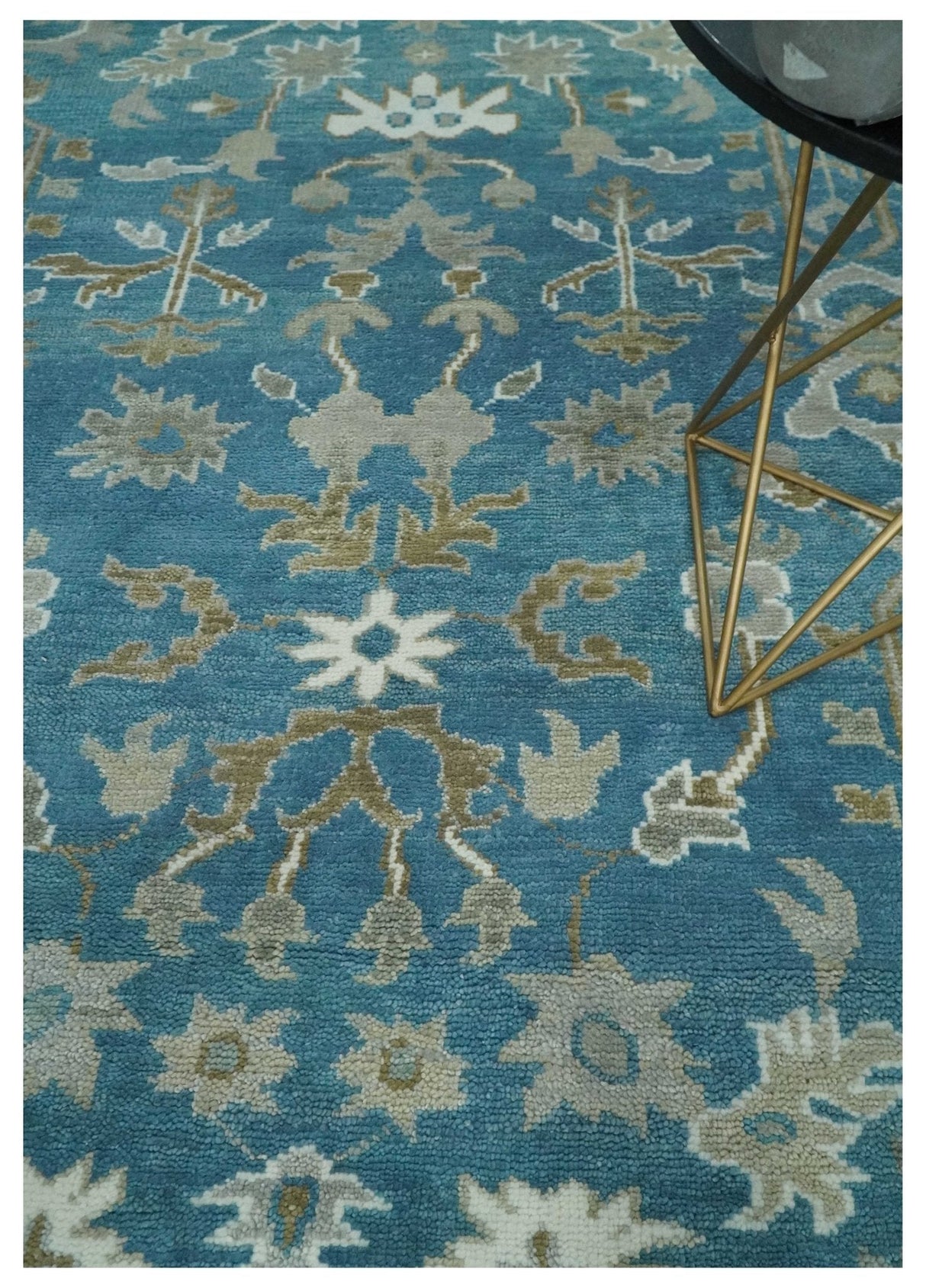 Antique Blue and Brown Traditional Persian Hand Knotted Wool Area Rug