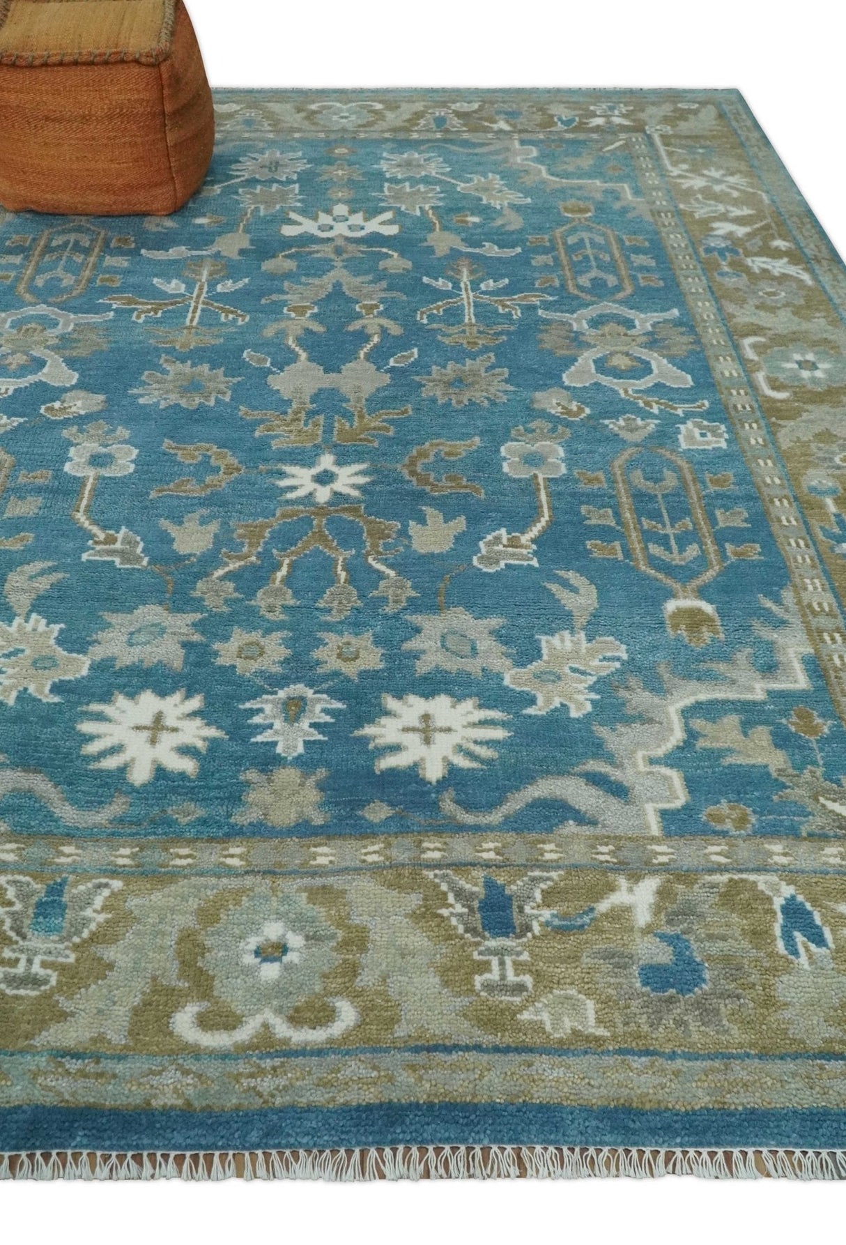 Antique Blue and Brown Traditional Persian Hand Knotted Wool Area Rug