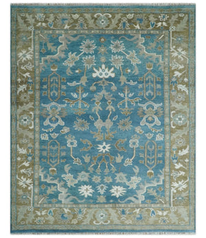 Antique Blue and Brown Traditional Persian Hand Knotted Wool Area Rug
