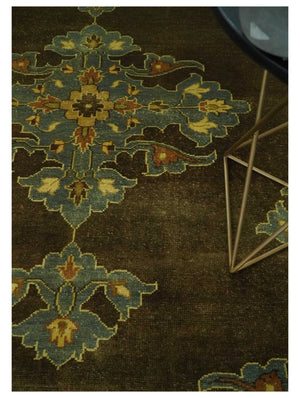 Antique Brown and Blue 8x10 Hand Knotted Medallion Wool Area Rug