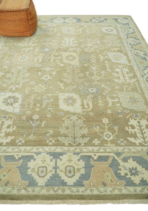 Antique Gray and Beige Hand Knotted Traditional Oushak Wool Rug