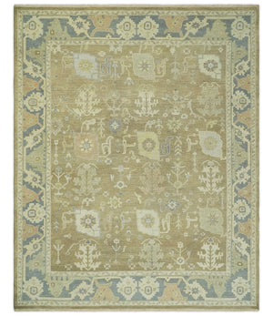 Antique Gray and Beige Hand Knotted Traditional Oushak Wool Rug