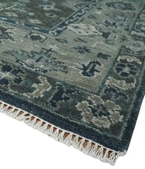 Antique Charcoal And Silver Hand Knotted Oushak Traditional Wool Rug