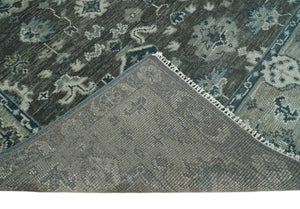 Antique Charcoal And Silver Hand Knotted Oushak Traditional Wool Rug